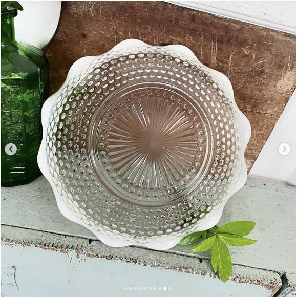 Vtg Anchor Hocking Moonstone Hobnail Opalescent Milk Glass Bowls Ruffle Set x3 - Picture 9 of 10